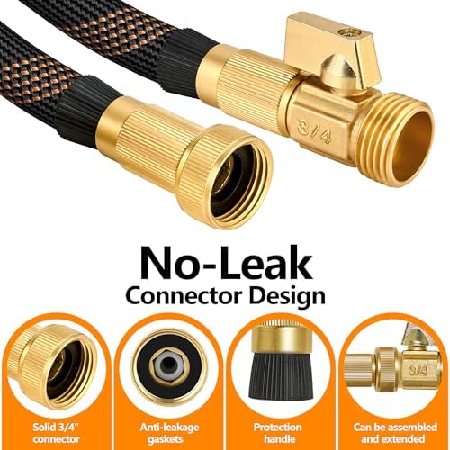 Flexible Garden Hose 25 FT, Ultra Lightweight Water Hoses w/10 Function Sprayer and 3/4" Brass Fittings, Kink-Free, Sturdy, Abrasion Resistant for Yard, Lawn, Outdoor and Gardening(Black Orange) - Image 6