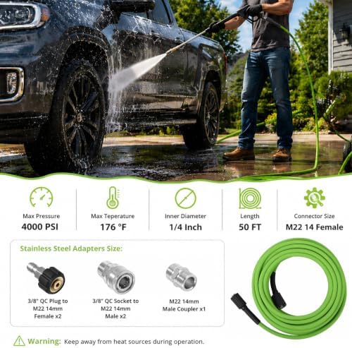 PWACCS Pressure Washer Hose 50 FT, 1/4" ID Steel Braided Power Washer Hose - Image 3