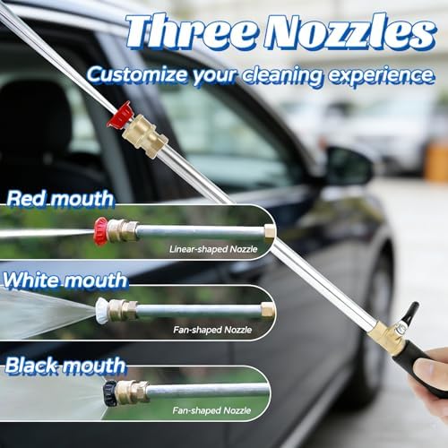 Garden Hose Nozzle High Pressure Washer with 3 High-Pressure Nozzles, High Pressure Wand for Garden Hose, Garden Hose Attachment for Patio Outdoor Cleaning (Set A-3Nozzles) - Image 2