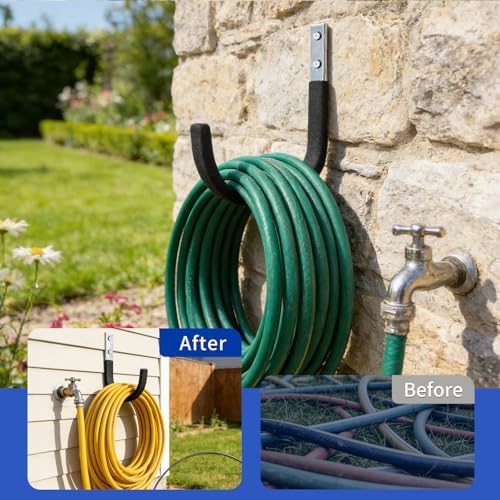 Hose Hanger Wall Mount, Heavy Duty Metal Garden Hose Holder with Screws,Hose Hook, Metal Water Hose Hangers Hose Rack Hose Reel for Outside, Indoor, Garage, Garden and Yard (4, Matte Black) - Image 5