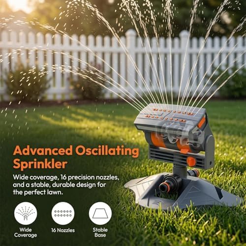 2026 New 16-Nozzle Oscillating Sprinkler with Dual-Zone Sprinkler Water Timer, 360° Adjustable 4-Way Mini Turbo oscillating Sprinkler for Lawn Yard Garden (Green, with a Set nozzles) - Image 2