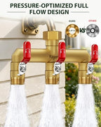 3-Way Garden Hose Splitter, Heavy-Duty Brass, 3/4" GHT, (Red) - Image 5