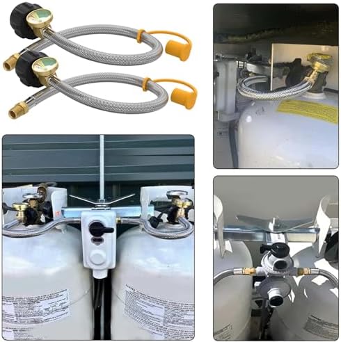 GardenNow 2 PCS RV Propane Hoses with Gauge, 24 Inch Stainless Steel Braided Camper Tank Hose, Rv lp Gas Hoses Connector for Standard Two-Stage Regulator, 40Lb 250PSI, 1/4" NPT /QCC1 Fittings - Image 6