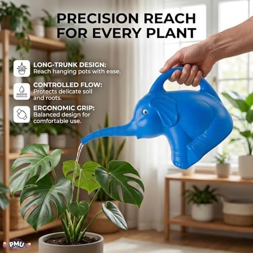 PMU 12Pcs 2-Quart Elephant Watering Can – Durable Plastic Garden Watering Can for Indoor & Outdoor Plants, Easy-Pour Spout, Large Water Pot, Blue - Image 4