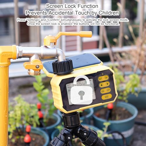 Zunate Solar Water Timer for Garden Hose, Adjustable Panel Rain Sensor Programmable Sprinkler Timer with Child Lock Screen, Automatic Irrigation Controller for Lawn Plants Outdoor - Image 2