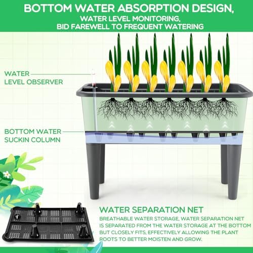Yungyan 2 Pcs Self Watering Raised Garden Bed with Water Level Indicator, 13.2 Gallon Elevated Plastic Planter Box for Vegetables, Herbs, Flowers, Outdoor, Indoor(Gray,2 Pcs) - Image 2