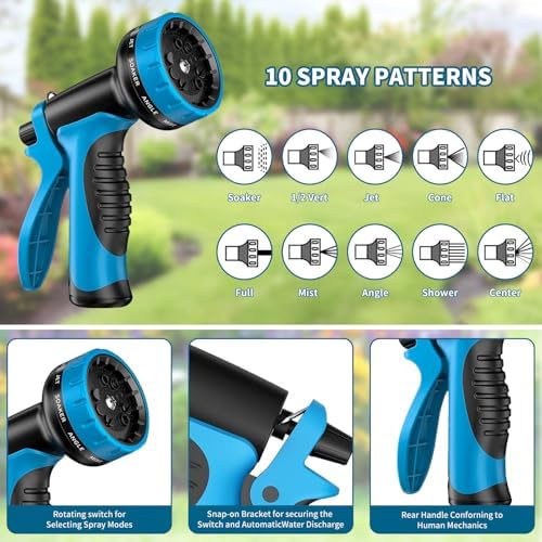 Stainless Steel 75FT Garden Hose with 10 Functions, Adjustable Spray Nozzle, Flexible Durable No Kink Leak Dog Proof Metal Water Hose for Yard Lawn - Image 2