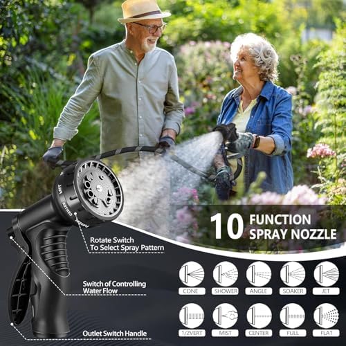 100 FT Non-Expandable Garden Hose, Lightweight Hose with 10 Function Spray Nozzle, Kink-Free Flexible Water Hose, Leak-Proof, 3/4'' Solid Connectors Garden Hose,Ultra Durable Garden Hoses - Image 5