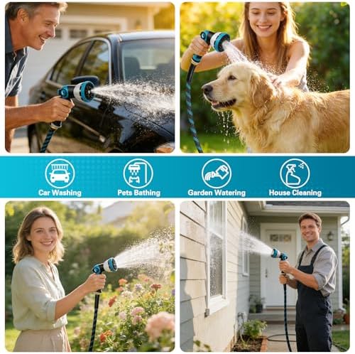 75FT Garden Hose, Non-Expandable Flexible Fabric Water Hose with 10-Function Spray Nozzle, Kink-Free & Lightweight Yard Hose with 3/4" Solid Brass Connectors for Lawn, Outdoor, RV & Marine Use - Image 6