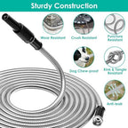Stainless Steel Garden Hose Heavy Duty Garden Watering Kit Metal Water Hose with 2 Nozzles 12 Patterns Flexible Extendable Kink Tangle Puncture Resistant，100FT - Image 3