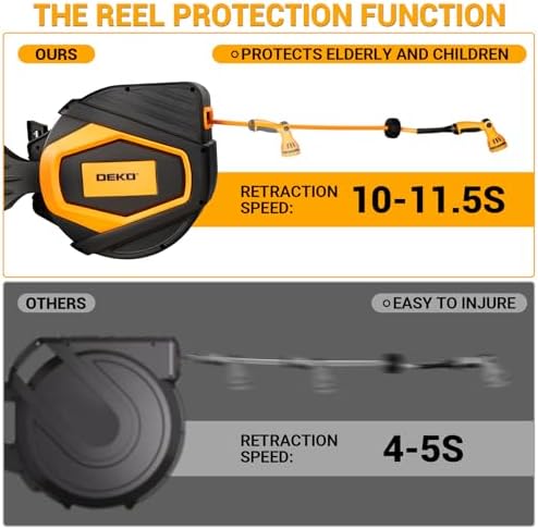 Retractable Garden Hose Reel:100 ft x 1/2 inch, Garden Hose Reel with 9-Pattern Nozzle, 180°Swivel Bracket Wall-Mounted, Automatic Rewind, Lock at Any Length, with Slow Return System - Image 6