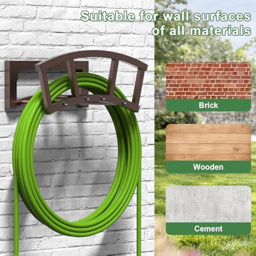 2 Pack Garden Hose Holder Wall Mounted, Outdoor Heavy Duty Metal Water Hose Holder Hanger Holds 125-ft Water Pipe, Sturdy Detachable Hose Storage Organizer Reel Rack for Outside Garden Lawn, Bronze - Image 5