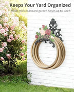 Cast Iron Garden Hose Holder Wall Mount, Rustic Heavy Duty Water Hose Hanger Storage Rack, Decorative Vintage Hose Reel Organizer for Outside Garden Yard Patio, Painted Rose Design - Image 5