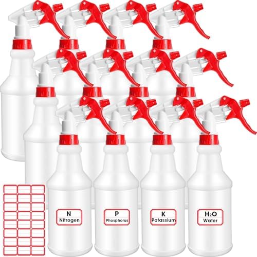 Gerrii 12 Pcs 24 oz Plastic Spray Bottles Adjustable Nozzle, Red by Gerrii