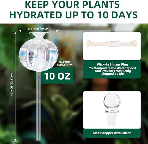 Soilagua 10 oz Large Top Fill Cactus Plant Watering Globes, Light Iridescent Glass Water Bulbs, Slow Release Self Watering Devices, Vacation Plant Watering System Self Watering Planter Insert, 4 Pack - Image 2