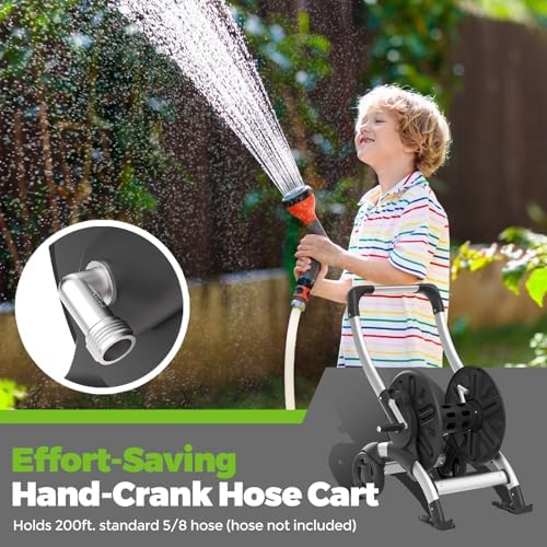 Upgrade Hose Reel Cart, Holds 200 Feet of 5/8" Hose, Hose Reel Cart With Effort-saving Hand Crank,2 Wheels,Heavy Duty Freestanding Water Hose Reels for Outside Garden Lawn Yard Outdoor - Image 5