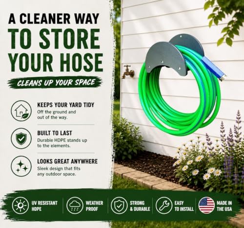 Poly Outdoor Indoor Wall Mount Garden Hose Holder – Holds up to 150 ft Water Hose – Heavy Duty Hose Hanger for Garage, Shed & Garden - Image 6