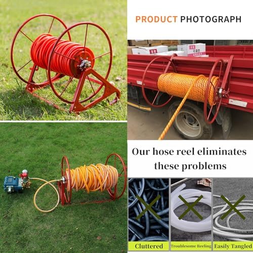 Heavy Duty Metal Garden Hose Reel Cart, Wall/Floor Mounted with Hand Crank, Durable Steel Hose Storage for Watering, Spraying & Car Wash - Agricultural Hose Solution - Image 5