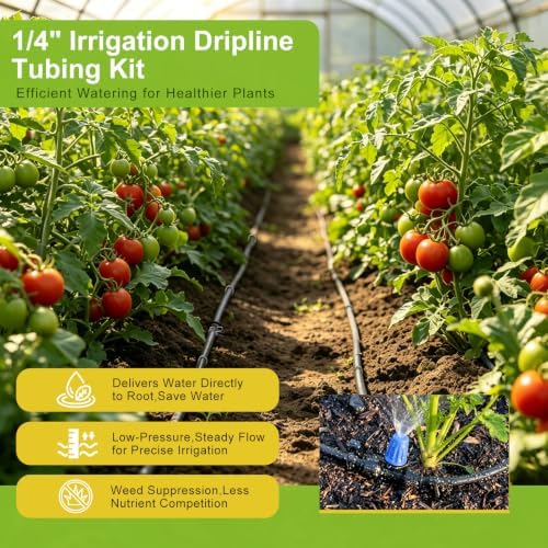 300FT 1/4in Drip Irrigation Tubing with Clamp and Stake,Irrigation Tube Kit - Image 5