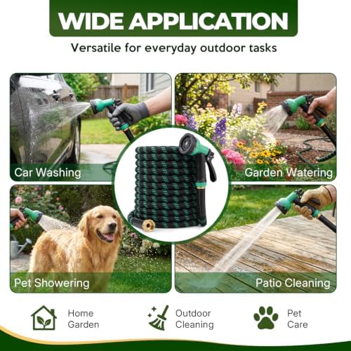 Garden Hose 150 ft, 2026 Upgraded Kink Free Flexible Water Hose 150ft With 10 Pattern Spray Nozzle, Leak-Proof, Portable, Ultra Lightweight & Durable Garden Hose for Yard, Lawn, Outdoor (Black Cyan) - Image 6