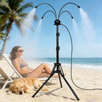 Standing Misters for Outside Patio Cooling, 5.3 FT Adjustable Stand Misting System, 4 Brass Nozzles + 4 Extra Heads, Thickened Base Portable Water Mister for Garden, Deck, Poolside by Puritron