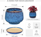 7.5 Inch Ceramic Planter with Saucer,Modern Garden Pots with Drainage Hole Mesh Net, for Indoor Outdoor Use (Speckle Blue) - Image 6