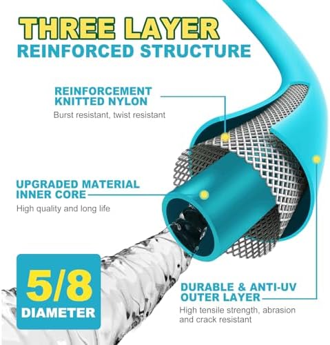 Garden-Hose 200ft x 5/8 in Heavy Duty, Lightweight and Flexible Water Hose, Burst 600 psi, Kink-less Hybrid Rubber Hose for Backyard, 3/4'' Solid Metal Fittings for All Your Watering Need - Image 3