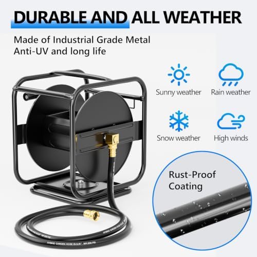 SPECILITE Metal Garden Hose Reel, 360° Rotation Frame, 65-90 FT, Black - Image 5