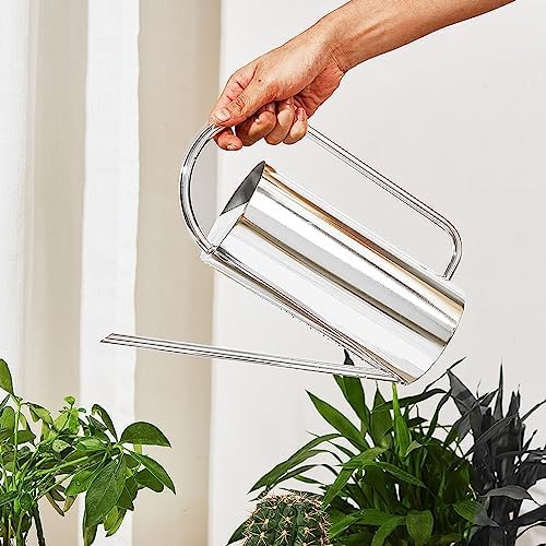 Watering Can, Stainless Steel Colored Watering Can Indoor Metal Watering Can Long Spout 1500ml Large Capacity Watering Kettle for Desk Office Plants (Stainless Steel Color) - Image 3