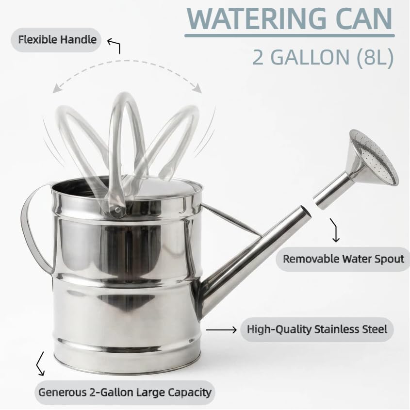 2.4 Gallon Stainless Steel Meltal Watering Can for Outdoor & Indoor Garden - Image 2