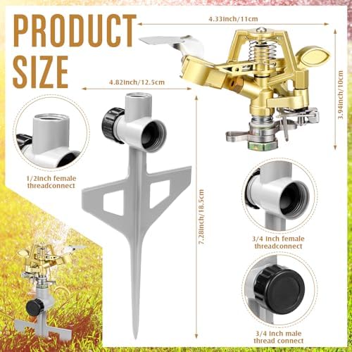 Chengu 4 Pack Adjustable Impact Water Lawn Sprinkler, Heavy Duty Sprinkler Head and Zinc Alloy Spike Base for Large Area Grass Yards Garden Irrigation - Image 2