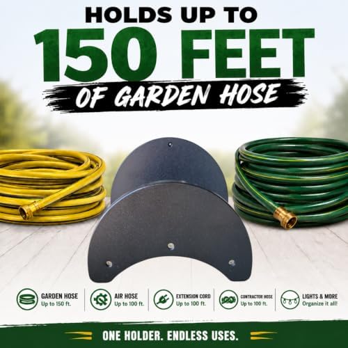 Poly Outdoor Indoor Wall Mount Garden Hose Holder – Holds up to 150 ft Water Hose – Heavy Duty Hose Hanger for Garage, Shed & Garden - Image 2