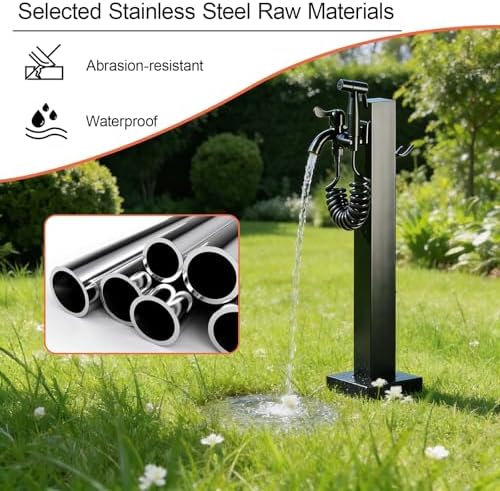 Stainless Steel Garden Water Column with Faucet & Spray Gun - 60cm Outdoor Hose Stand for Efficient Irrigation & Watering Solutions Sleek Black Design - Image 2