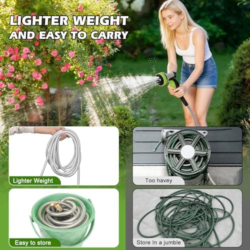 Metal Garden Hose 25 ft Stainless Steel Heavy Duty Water Hose with 10 Function Nozzles Flexible Lightweight Kink-Free Leakproof Sturdy Hoses Pipe 3/4" Brass Fitting for Outdoor Yard Lawn RV - Image 6