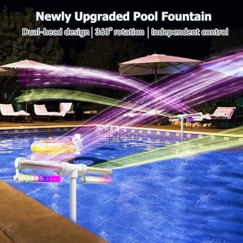 Solar Pool Fountain with Lights-7 RGB Colors & 42 Lighting Effects, 360° Rotation Dual-Head Sprinkler, Remote-Controlled, IP68 Waterproof Solar Powered Pool Light for Above/In-Ground Pools (Solar) - Image 4