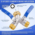 EJW Hose Splitter 2 Way, Garden Hose Splitters, Heavy Duty Faucet Splitter,Rv Brass Water Hose Y Splitter, Double Hose Connector, Spigot Splitter, Two Way Hose Manifold Valve 3/4 Inch GHT Thread. - Image 2