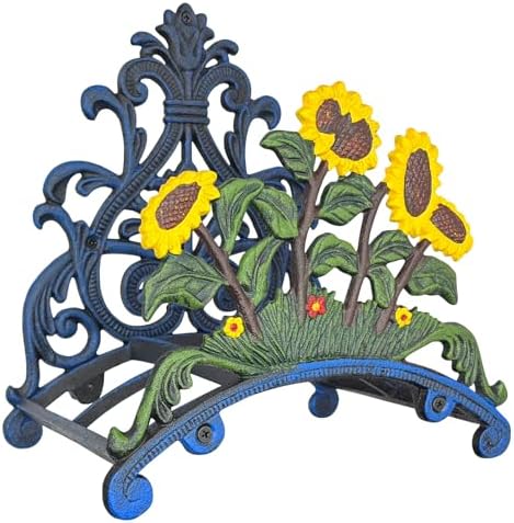 Cast Iron Garden Hose Holder Wall Mount, Rustic Heavy Duty Water Hose Hanger, Decorative Vintage Hose Reel Organizer for Outside Garden Yard Patio, Painted Sunflower Design by RIXIGOOD