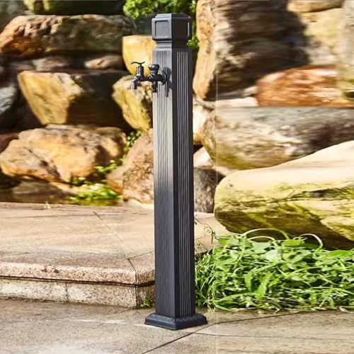 Freestanding Garden Water Column, Vertical Antifreeze Garden Water Column, Aluminum Alloy Outdoor Faucet, Water Column with Brass Tap, Hose Holder, 15m Telescopic Hose and Spray Gun(110cm/43in) by DYUNCZ