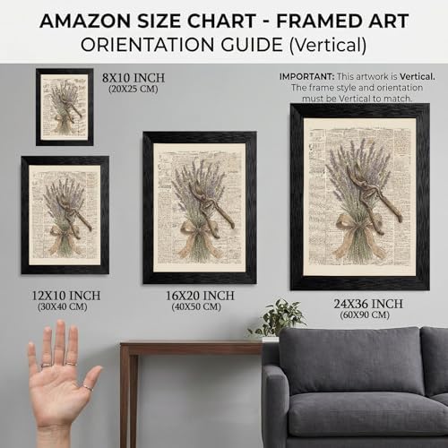 Framed Canvas Wall Art Vintage Gardening Shears and Lavender Muted Tones on Printed Page Canvas Print Poster Black Frame Wall Decor for Kitchen Cottagecore Art, Rustic Home Decor - 16x20 Inch - Image 2