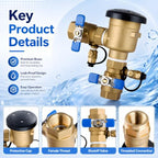 4 Pack 3/4 Inch Backflow Preventer, Brass Pressure Vacuum Breaker Assembly, 400 PSI Sprinkler Backflow Valve for Lawn Irrigation, Garden Water Lines and Outdoor Anti-Siphon Protection - Image 3
