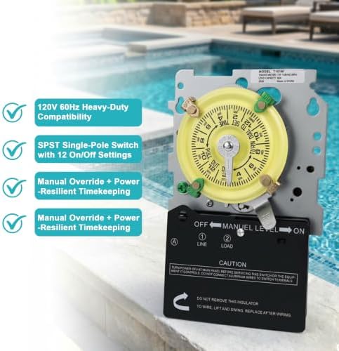 T101M Pool Timer Mechanism Only, Pool Pump Timer, 120V 40A SPST - Image 2
