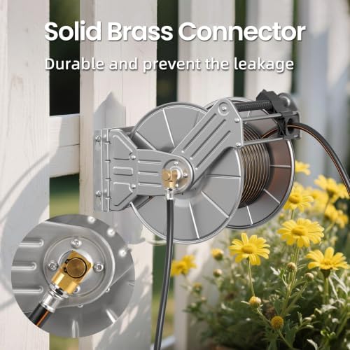 Giraffe Tools Stainless Steel Garden Hose Reel Heavy Duty, Wall/Floor Mounted Stainless Water Hose Reel Retractable with Crank, 150-Feet 5/8" Hose Capacity＆100FT hose - Image 4