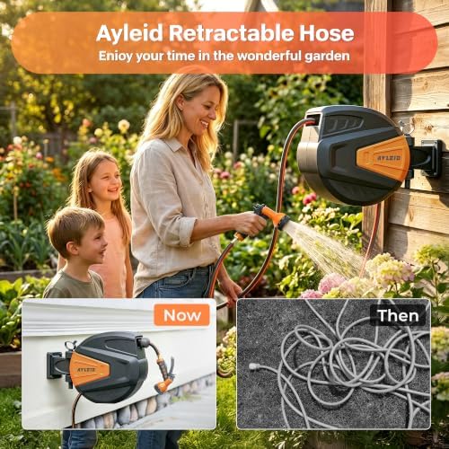 Ayleid Retractable Rubber Hybrid Garden Hose Reel, 1/2"x65ft Wall Mount - Image 2
