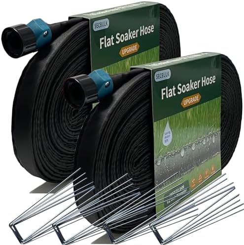 Secbulk 2026 Flat Soaker Hose 150 ft with Stakes for Garden, 75ft x 2 Linkable Drip Hose Diy Garden Irrigation System Saving 80% Water, Dual-layer Leak-free Design Water Hose with Holes by Secbulk