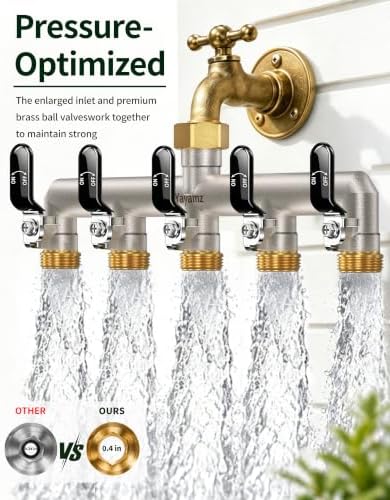 5-Way Garden Hose Splitter, Heavy-Duty Brass, 3/4" GHT, Black - Image 6