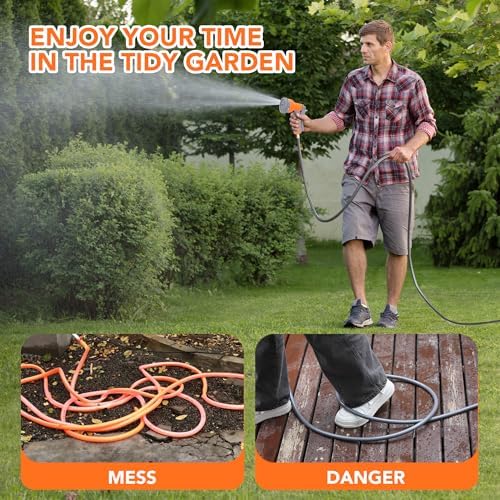 1/2 in x 72 ft Retractable Garden Hose Reel, Wall Mounted, 9-Function Nozzle, Any Length Lock, 180° Swivel, Auto Slow Rewind for Watering Lawn, Washing Car, Cleaning Patio - Image 3