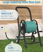 Artigarden Garden Hose Reel Cart with Wheels, Holds 165 ft of 5/8’’ Hose Outdoor Heavy Duty Powder-coated Steel Water Storage Holder Rack with 3.9 Ft Leader Hose for Outside Lawn Yard, Black - Image 2