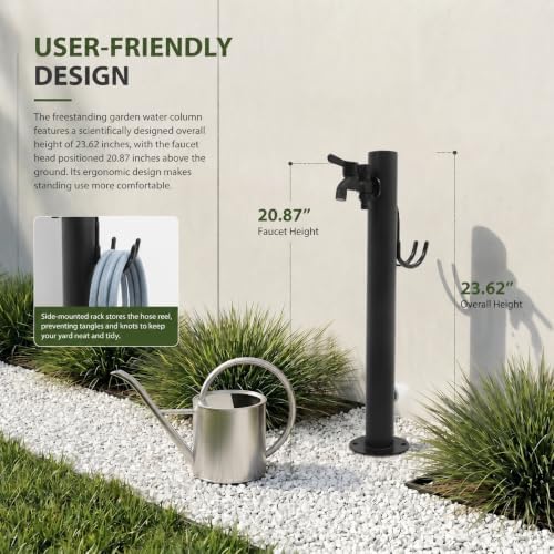 Outdoor Stainless Steel Water Column Garden Water Tap, 23.6in Tall Hose Stand with Side/Bottom Inlet Faucet, Freeze Proof Vertical Water Hydrant for Exterior Patio Backyard Lawn (Round Shape) - Image 4