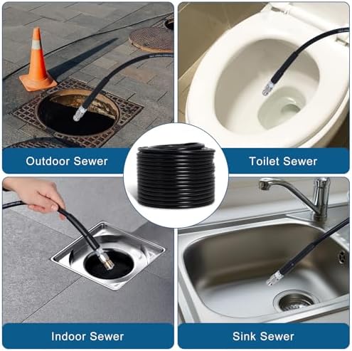 150FT 1/4-In Sewer Jetter Kit, 5800 PSI Pressure Washer Drain Cleaner Hose - Image 5