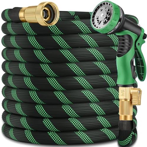100FT Lightweight Garden Hose, Brass 3/4", 10-Pattern Nozzle by Unknown